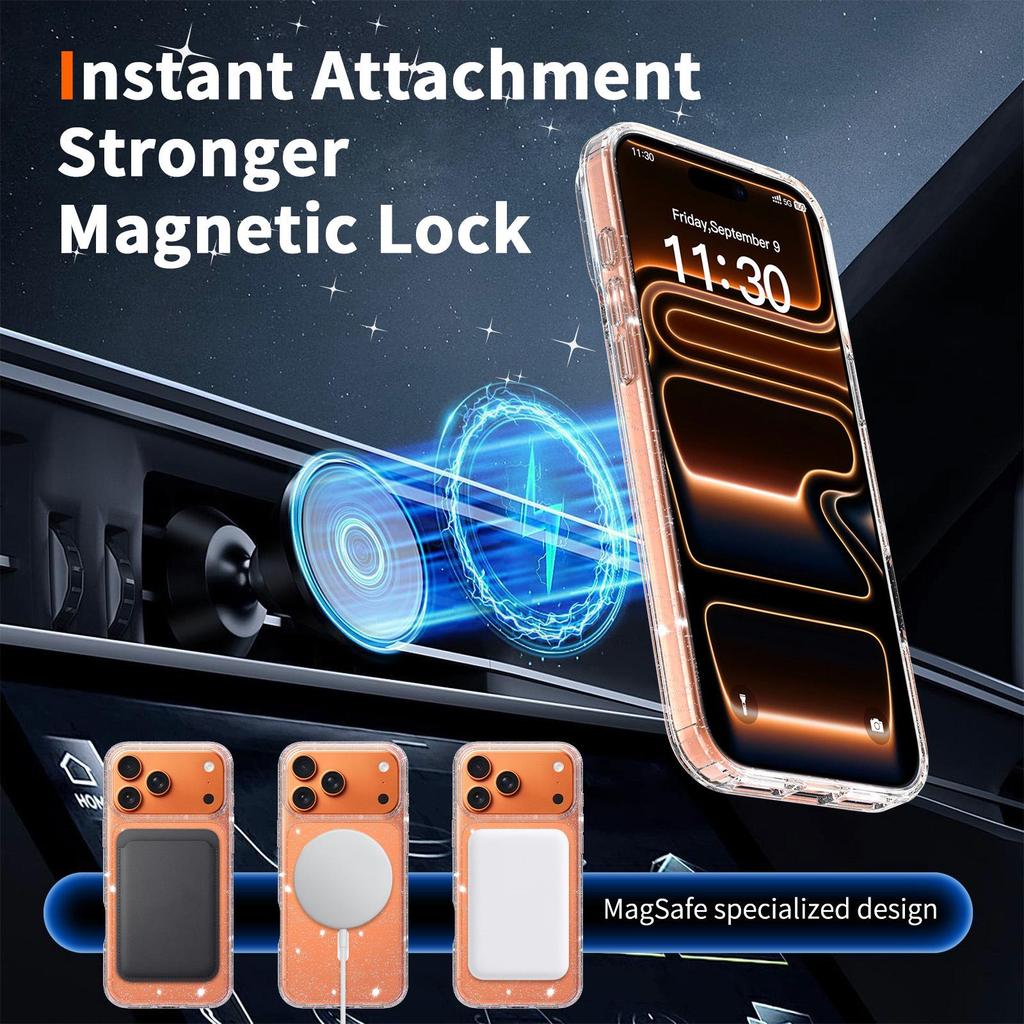 High-End Glitter Transparent Magnetic Case for Apple 16/17 Pro Max - Luxury, Lightweight, and Drop-Proof Protection