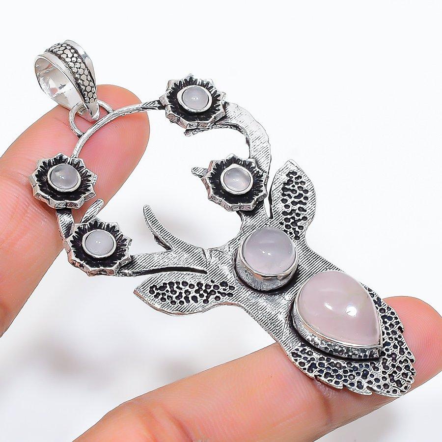 

Rose Quartz Gemstone Handmade Ethnic Jewelry Pendant 3.07 VR-3860