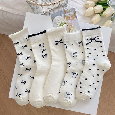 Korean Style Bowknot Ladies Mid-Calf Piled Socks for Autumn and Winter