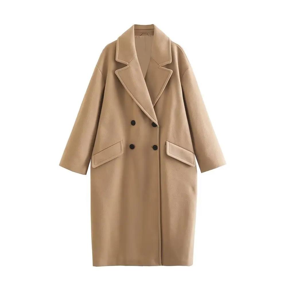 Gabardina larga de lana con botones y doble botonadura, versátil, informal, para otoño e invierno, nueva moda para mujer