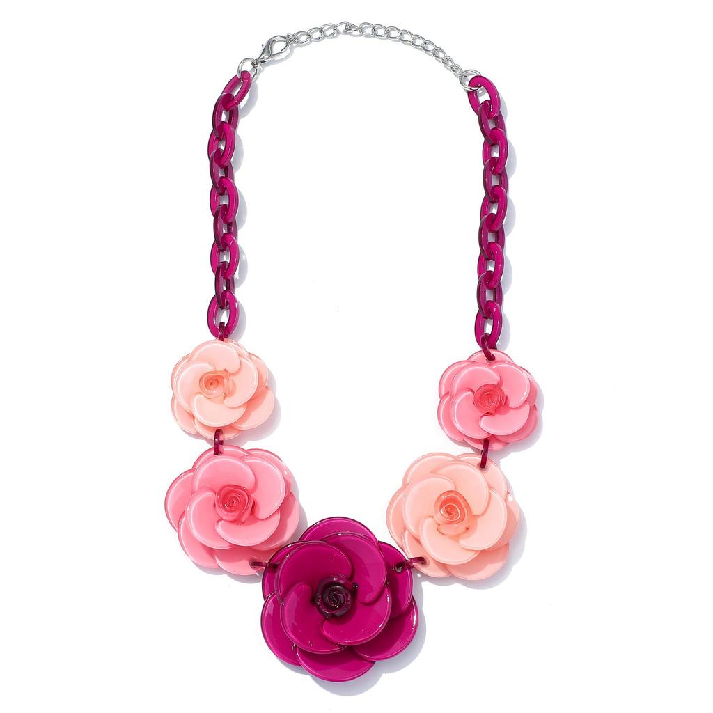 Bohemian Acrylic Flower Necklace - Colorful Rose Sweater Chain