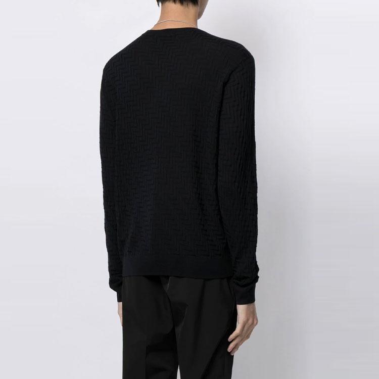 Emporio Armani Herringbone Pattern Knit Pullover Sweater Men Sweater Black 3K1MX9-1MZSZ-920