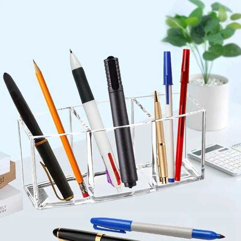 1 Pc Empty Transparent 3 Slot Makeup Brush Holder Desktop Cosmetic Pen Organizer Case Storage Box