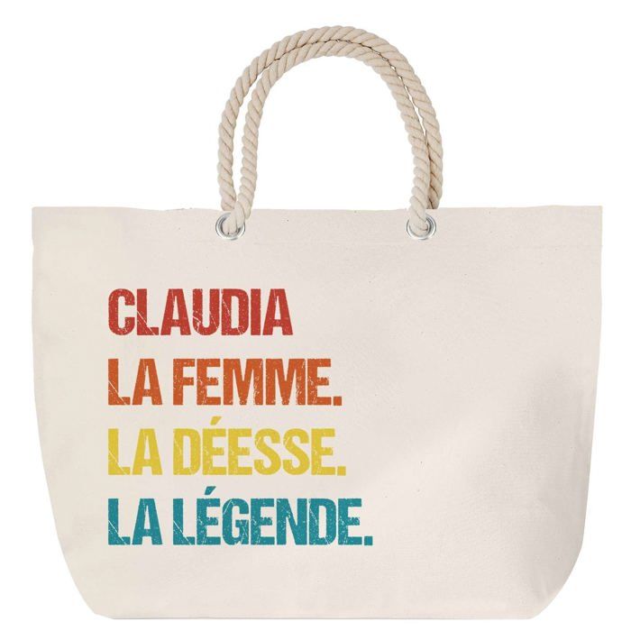 Sac de plage - PLANETEE - Claudia Déesse Légende Vintage - anse corde - grand format - coton personnalisable