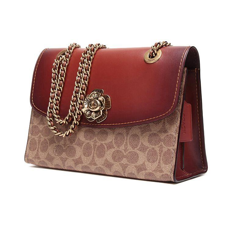 Coach Parker 26 Classic Floral Chain Print Coated Canvas Handbag Women Handbags Brown Yellow 30585-B4RU