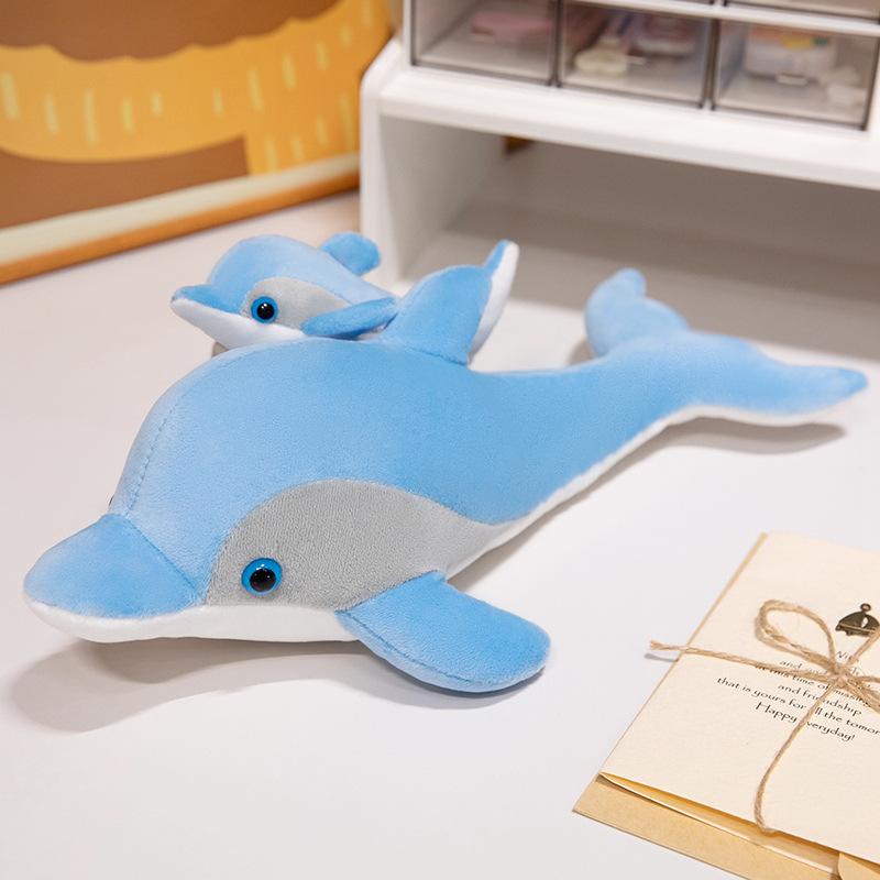 

Cute simulated mother and child dolphin doll plush toy aquarium blue little dolphin doll children s doll 38cm（0.15）