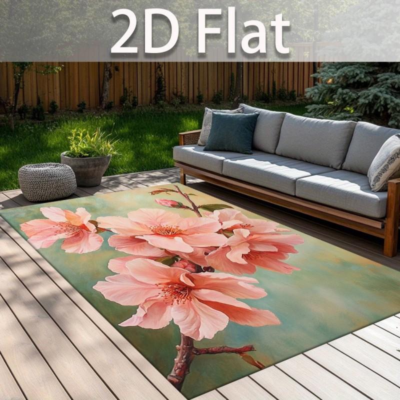Area Carpet Rug Hibiscus Non Slip Flower Washable Impressionist Oil Painting Tropical Floral Summer Balcony Courtyard Decor