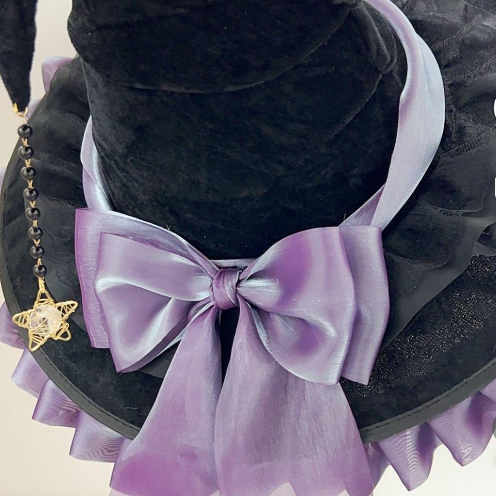 Handmade Dark Goth Lolita Wide-Brim Witch Hat for Halloween