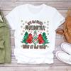 Kawaii Buchstaben Froher Weihnachtsbaum Grafiken Damen T-Shirt 90er Niedliche Sommerbluse Locker Weiß Kurzarm O-Ausschnitt Weiblich Y2K Top