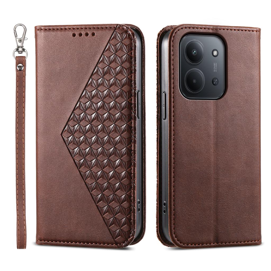 For Xiaomi Redmi 15C 4G (Global) (171mm)/Poco C85 4G Case Calf Texture PU Leather Wallet Phone Cover with Wrist Strap