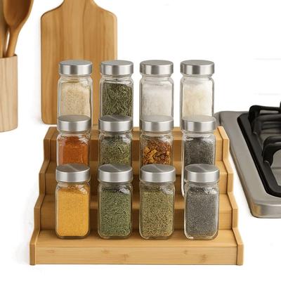 Étagère à épices à 3 niveaux en bois massif Présentoir à épices peu encombrant Organisateur d'assaisonnements Ensemble de rangement durable pour pots à épices à plusieurs niveaux