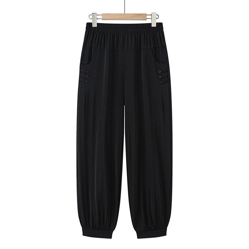 

High-Waist Summer 3/4 Length Pants for Women 4XL (116-135 jin) чорний
