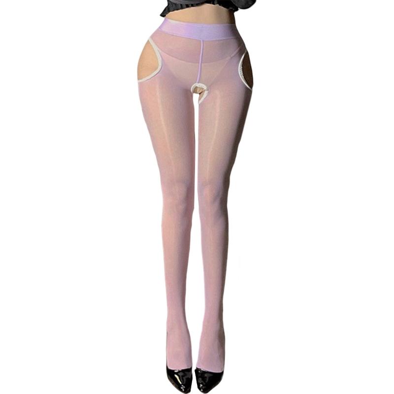 Sheer Silk Stockings Garter Belt Suspender Pantyhose for Women See Through Open Crotch Cutout Tights Leggings Lingerie