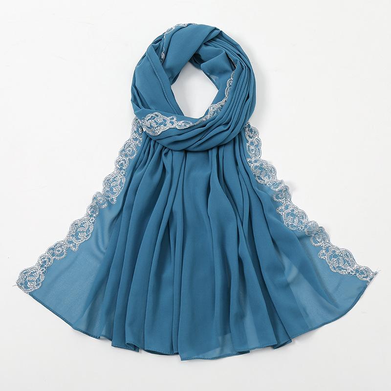 Flower Rose Embroidery Chiffon Hijab Scarf for Woman Muslim Hijabs Fashion Long Shawl Wrap Long Scarf Islam Turban Headscarf