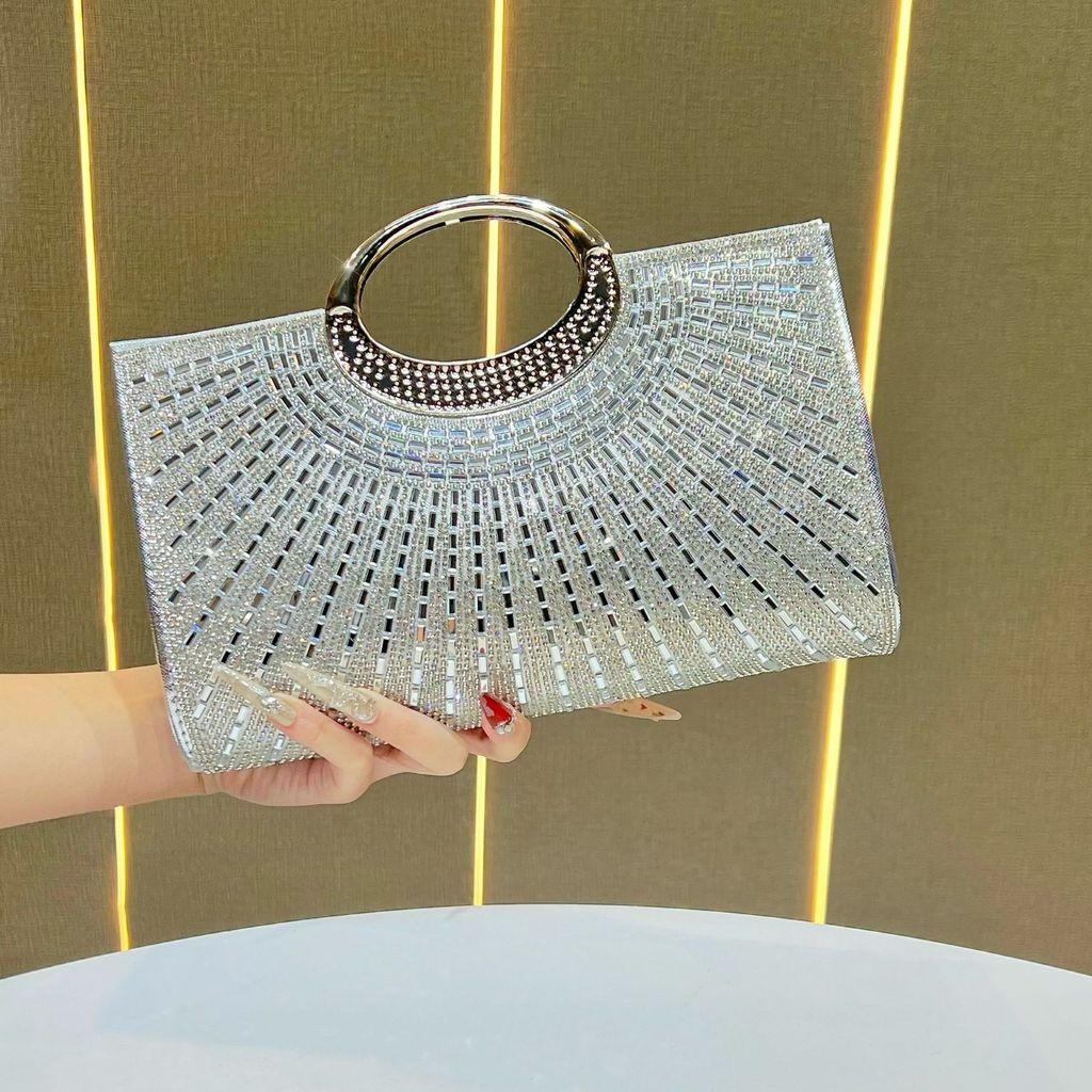 Luxury Evening Clutch Bag With Sparkling Waterdiamond Chain For Formal Events