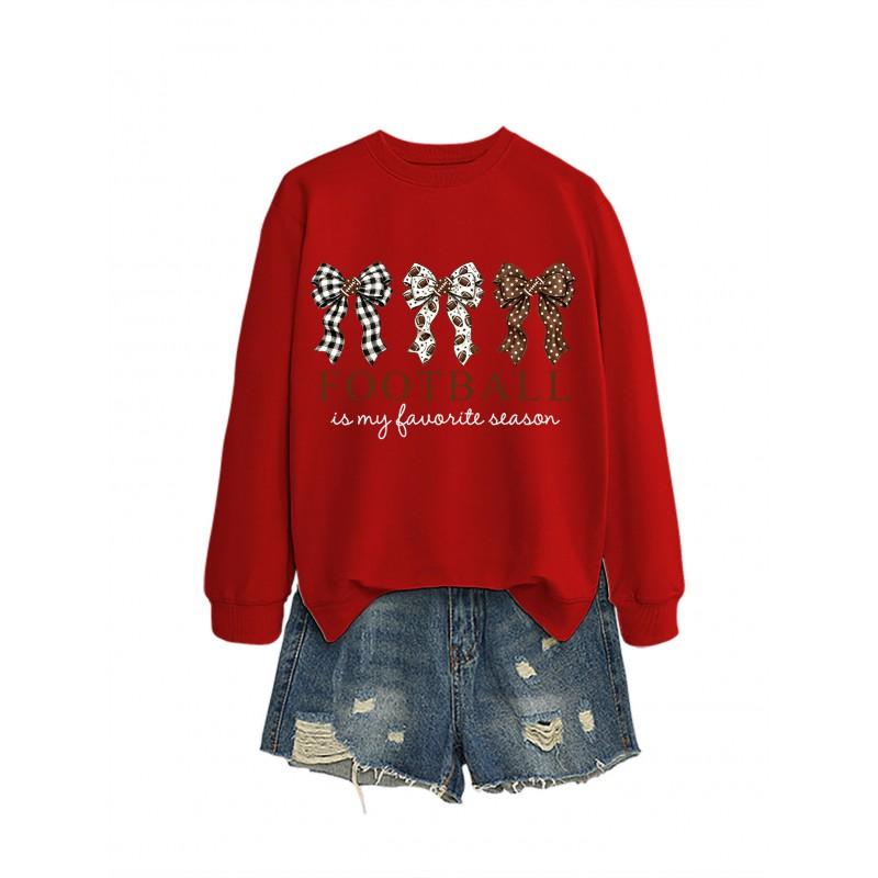Womens Casual Loose Fit Crewneck Sweatshirt Football Print Everyday Wear