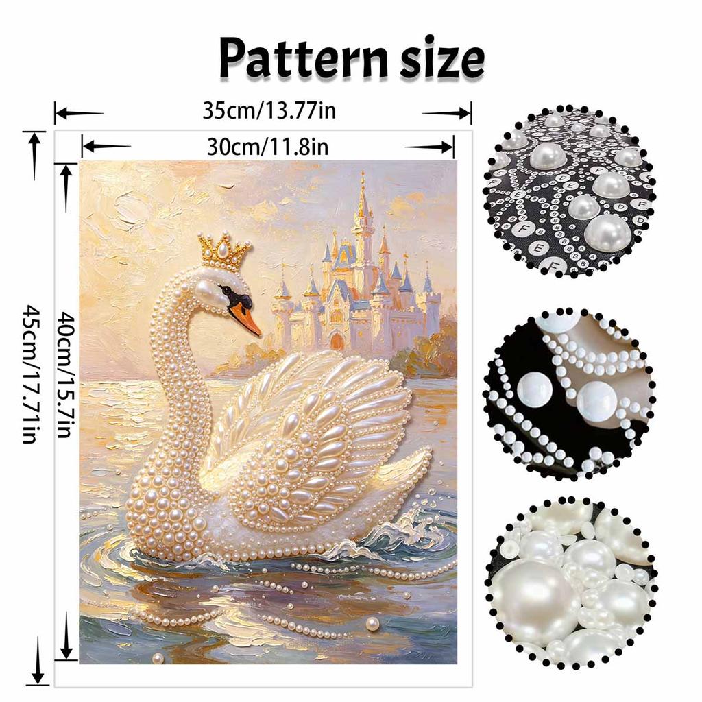 Frameless DIY Pearl Bead Painting Kit Elegant Swan Castle Pattern Creative Relaxing Craft Canvas Home Decor Adult Gift