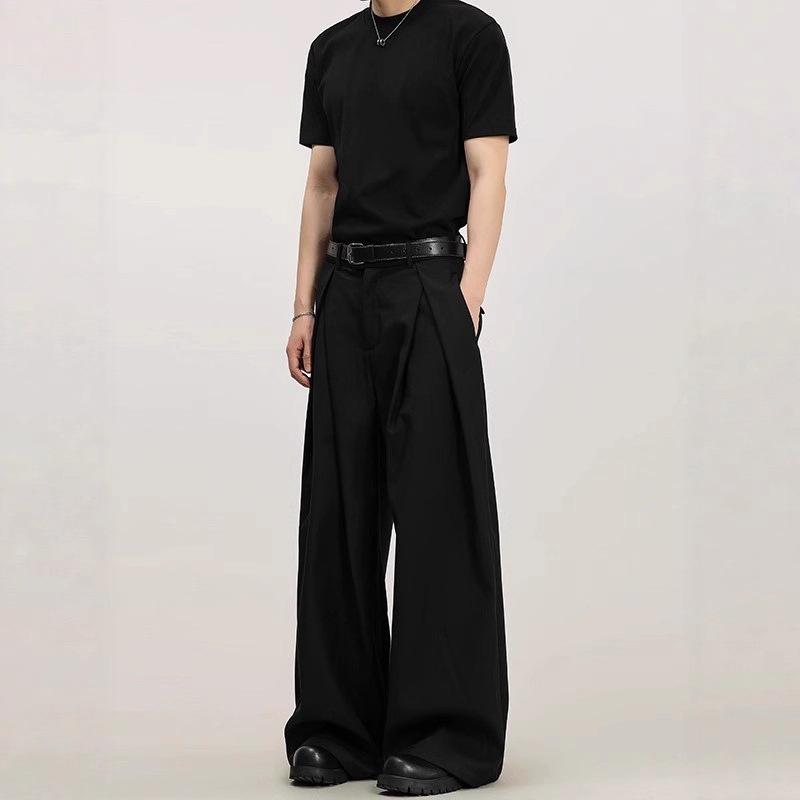 Three-dimensional Pleated Wide-leg Pants Acarton Loose Design Pants Silhouette Non-ironing Casual Straight Trousers Men and Women