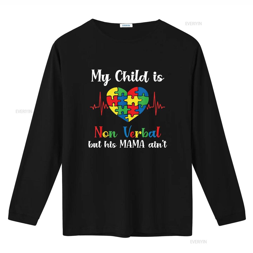 Womens My Child Non Verbal But HIs Mama Ain t Autism Awareness Mom Shirt Black vintage Washed Top For Everyday Wear Slightly