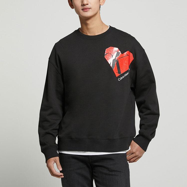 Calvin Klein Heart Print Loose Fit Crew Neck Sweatshirt Unisex Sweatshirt Black J400220-BEH