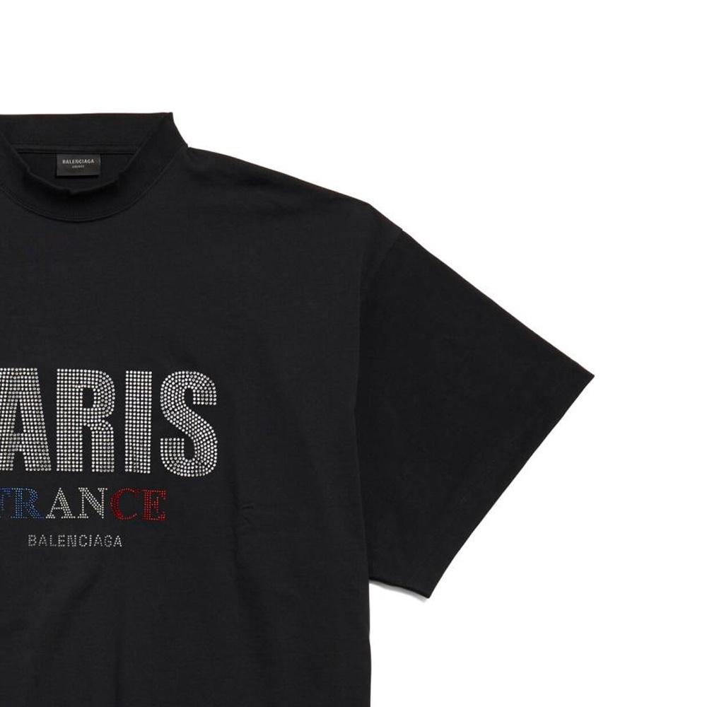 (WMNS) Balenciaga Paris Strass T-shirt Oversized 'Black' Women's 787349TRVL51000