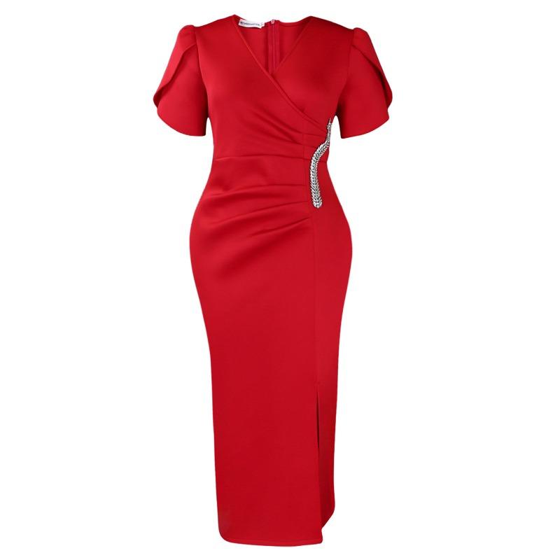 

Женское новое модное темпераментное элегантное V-образное банкетное платье с горячими бриллиантами XXXL красный