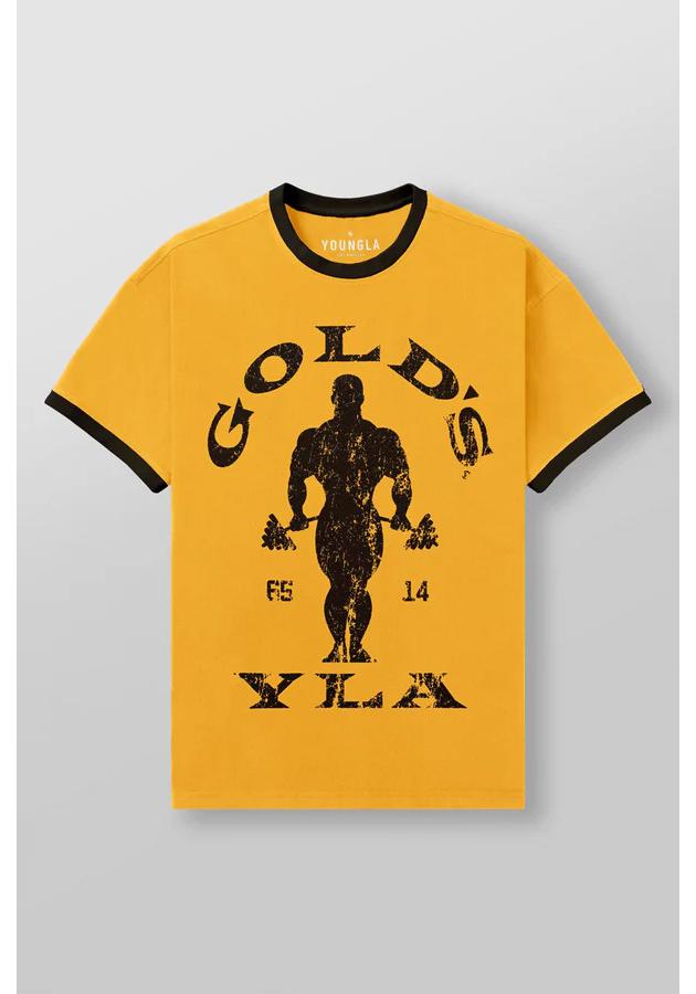 The BAY YoungLA x Gold's Gym Retro Korte Mouw Stretch T-shirt voor Mannen & Vrouwen