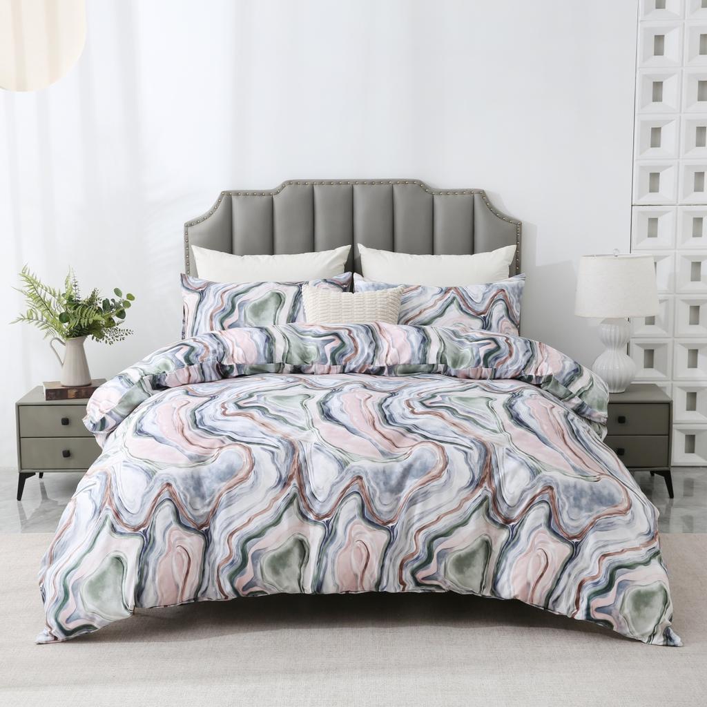 Seturi de husă de pilotă florală verde salvie, mărime Queen, 3 piese, Set de lenjerie de pat imprimat cu flori și flori de prun, Huse de plapumă cu ramuri botanice