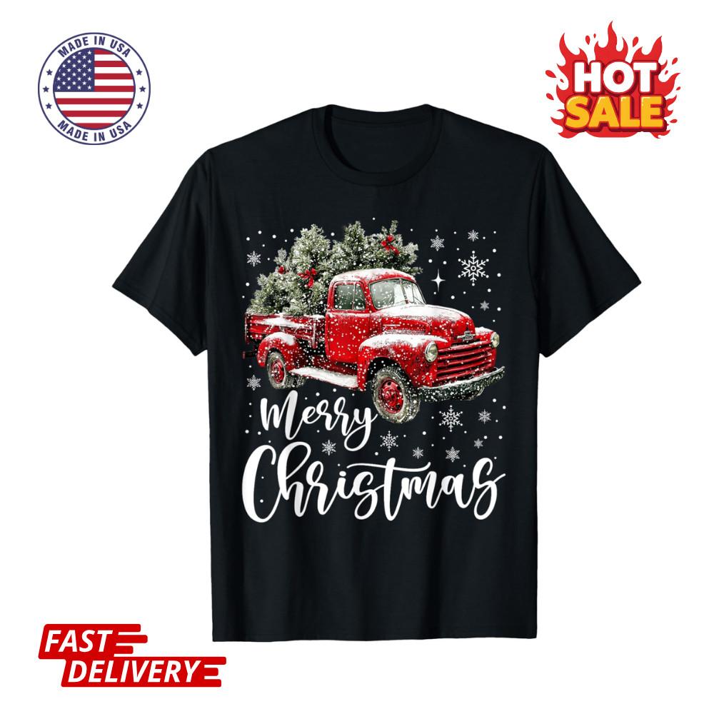 SALE Merry Christmas Red Truck Inspired Family Matching Christmas Unisex T-Shirt S