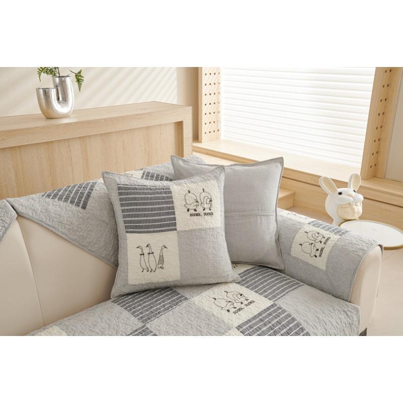 Sofa Cushion, Cotton, Suitable for All Seasons, Nordic Pure Cotton Fabric, Non-slip, Modern Simple Leather Cover, Living Room Seat Cushion