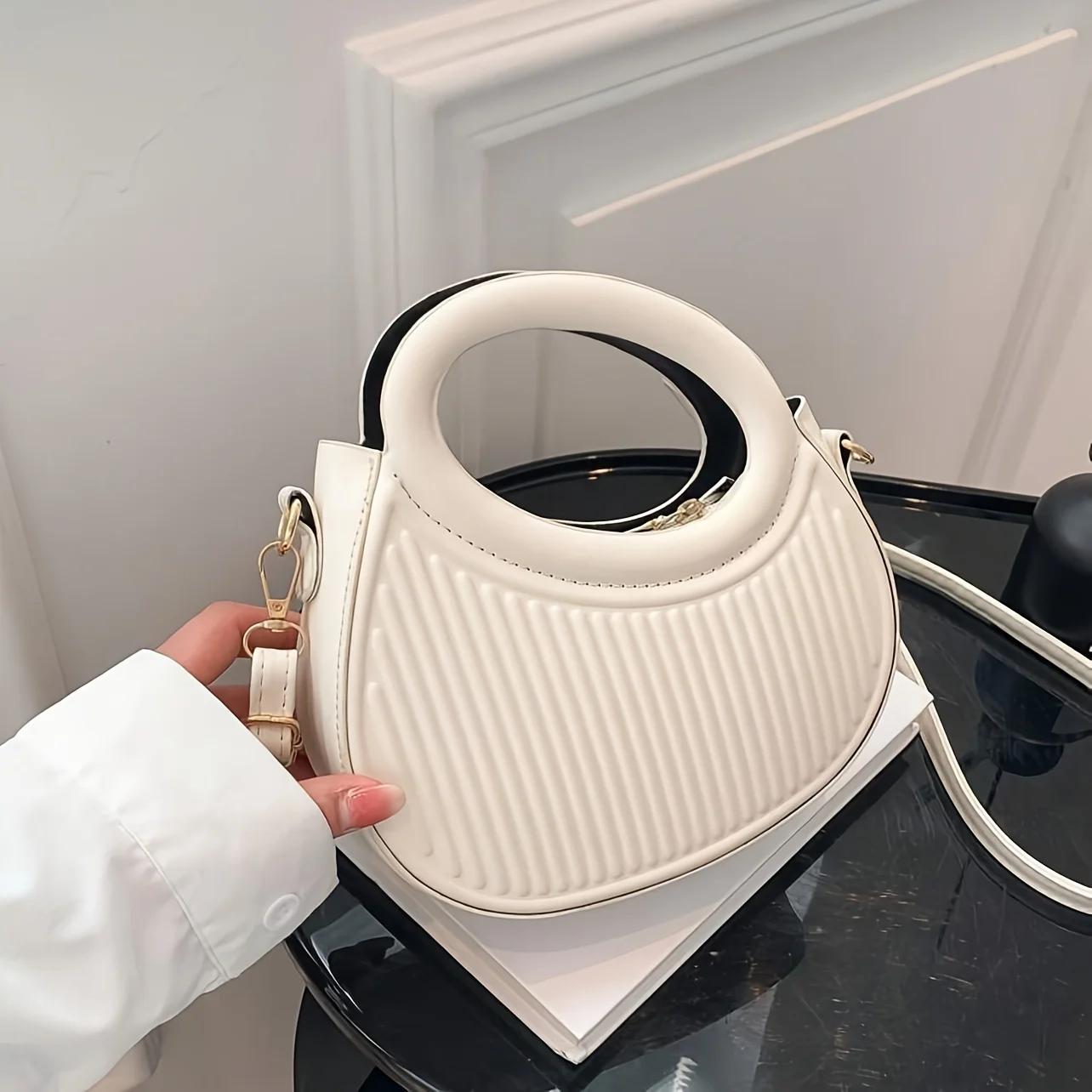 

Solid Color Simple Vertical Pattern Handbag, Persalized and Trendy Women s Crossbody Bag, Suitable for Commuting and Travel білий