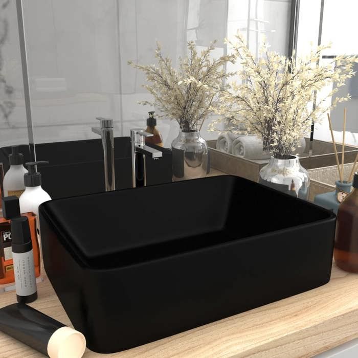 VidaXL Lavabo de Luxe Vasque à Poser de Toilette Lave-mains de Salle de Bain Salle Cosmétique Rectangulaire Noir Mat 147052