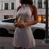 Rochie Mini Eleganta cu Buline, Decolteu Bardot, Fără Mâneci, Spate Decoltat, Talie Înaltă, Gât Legat de Gât, Stil Y2K, Modă de Vară, Petrecere Club, Vestidos