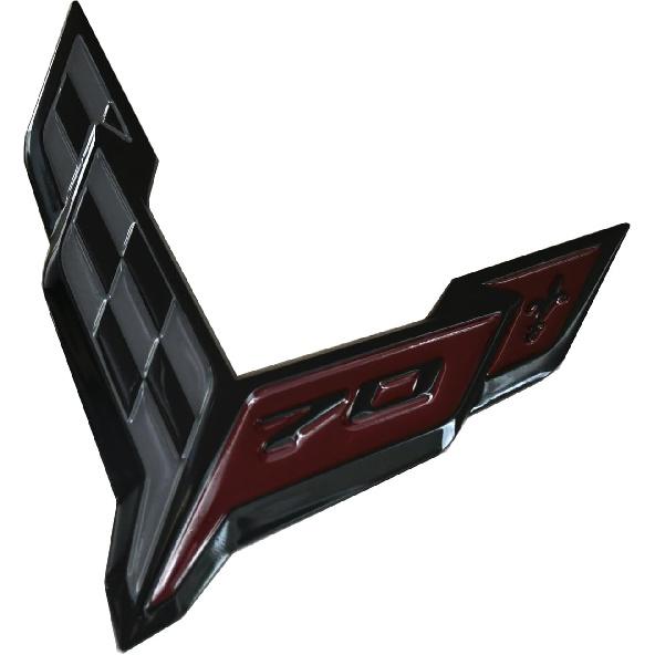 1pc C8 Stingray Front 70th Anniversary Bumper Flags Emblem Replacement for + Corvette Hood (Black Red)