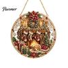 Indoor Christmas Party Decor Rhinestone Painting Suncatcher Kit, Round DIY Hanging Outdoor Festive for Tree Home, Craft Pendant Holiday Decorations