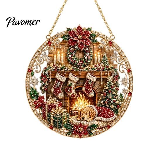 Indoor Christmas Party Decor Rhinestone Painting Suncatcher Kit, Round DIY Hanging Outdoor Festive for Tree Home, Craft Pendant Holiday Decorations