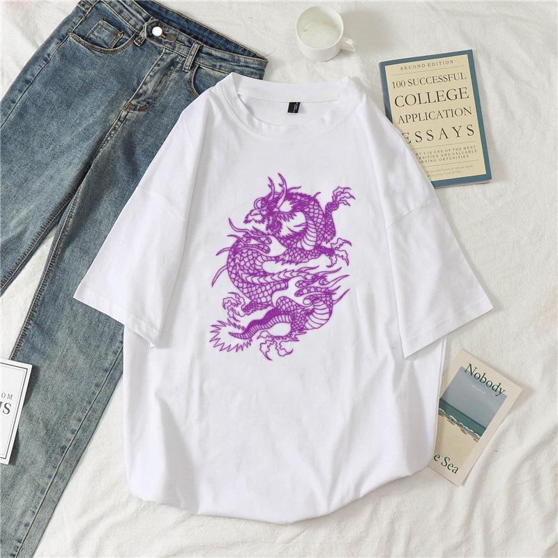 Damen Harajuku Y2K Oversized T-Shirt Drache Goth Anime Grafik-T-Shirt Vintage pro Choice Sommer Poly-Baumwoll-Set Oberteile