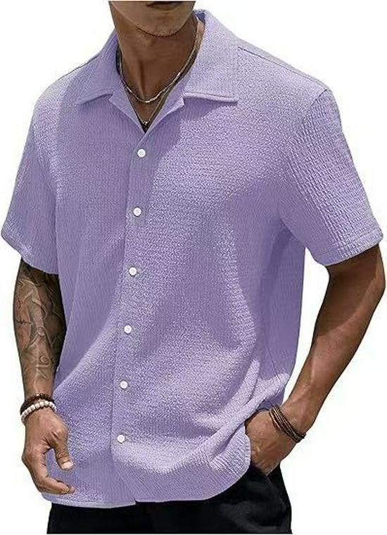 2026 European Summer Men's Fashion Short Sleeve Casual Button-up Shirt
