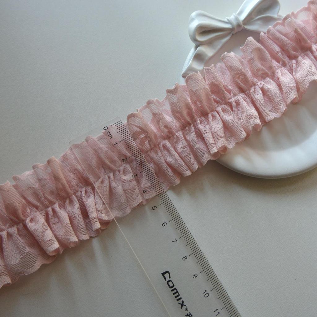 4.5cm Double-sided Pink-Green Pleated Lotus Edge Elastic Ribbon for Hair and Card Collars