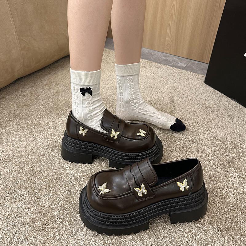 Fashion Fashion Loafer Shoes PU Leather Shoes for Women 2025 New Slip-ons Heels  Casual Thick Bottom Round Toe Shoes  Heels Women