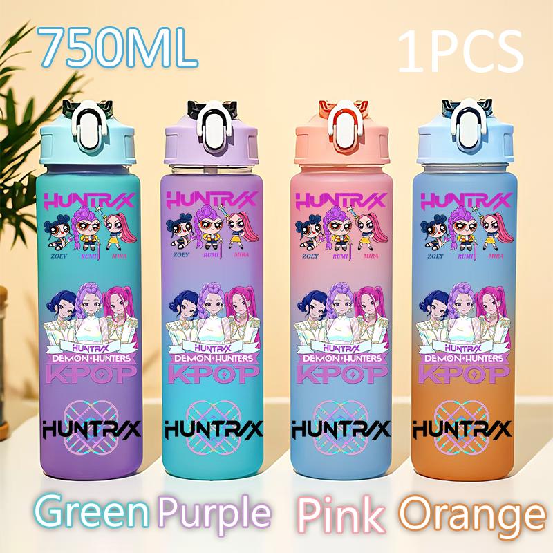 Kpop 750ML Dämonenjäger Wasserflasche K Pop Krieger Rumi Mira Zoey KPOP Trinkflasche Schule Huntrix Kürbis Plastik Wasserbecher