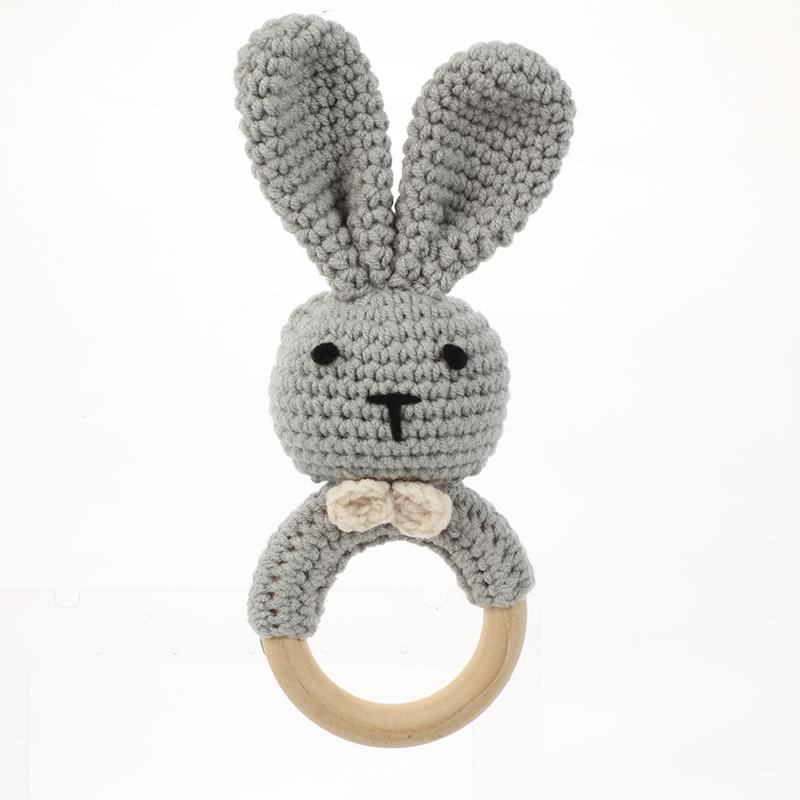 Diy Accessories Custom Wooden Teether Baby Toys Rabbit Shape Cotton Animal Rattle Newborn Baby Wooden Rattle