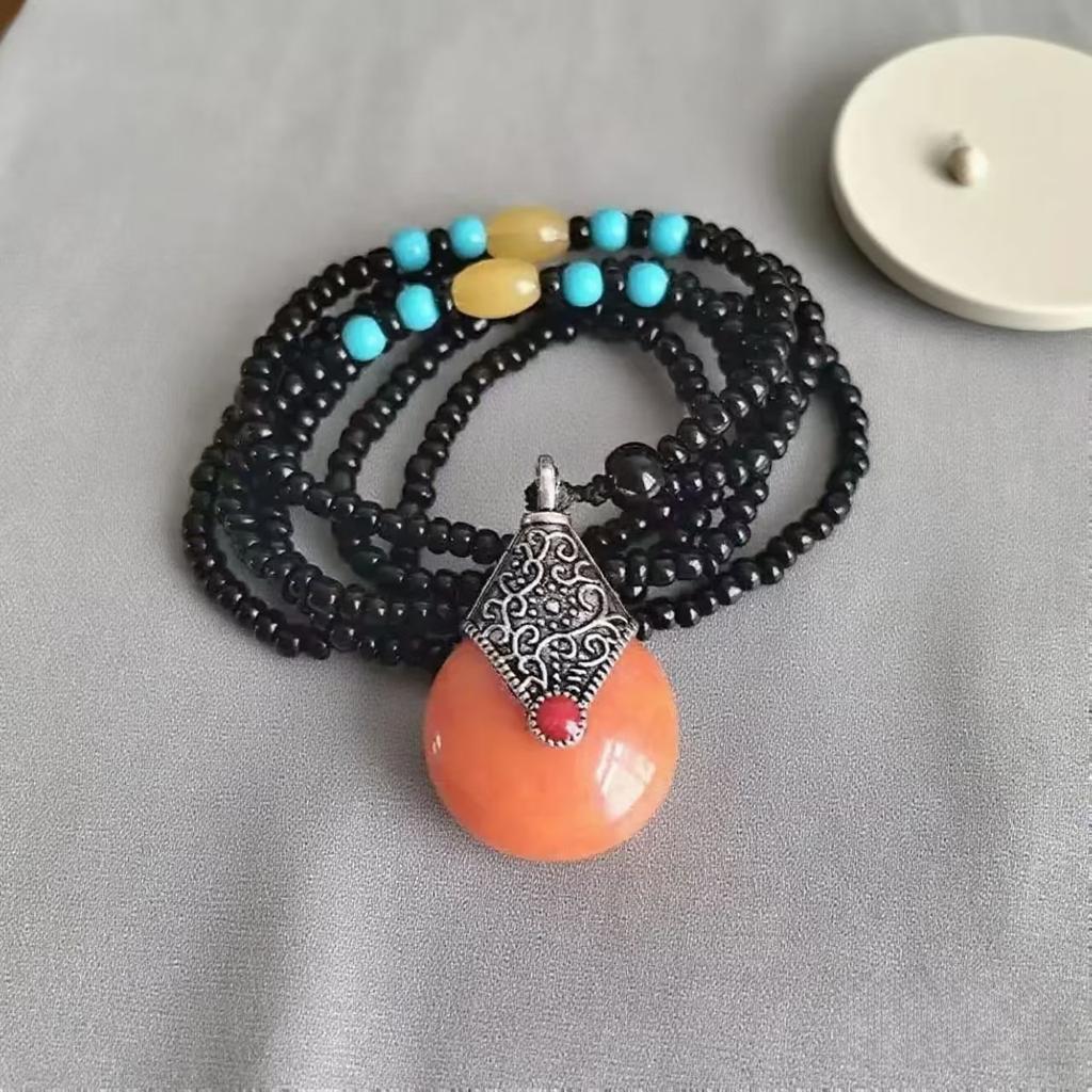 Acryl mehrfarbiger Anhänger Pulloverkette weiblich, ethnischer Stil handgefertigt perlenbesetzt vielseitig Wassertropfen floral lange Halskette