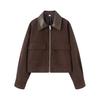 2026 spring new product European and American cross-border women's corduroy splicing leather neckline jacket w034 26023