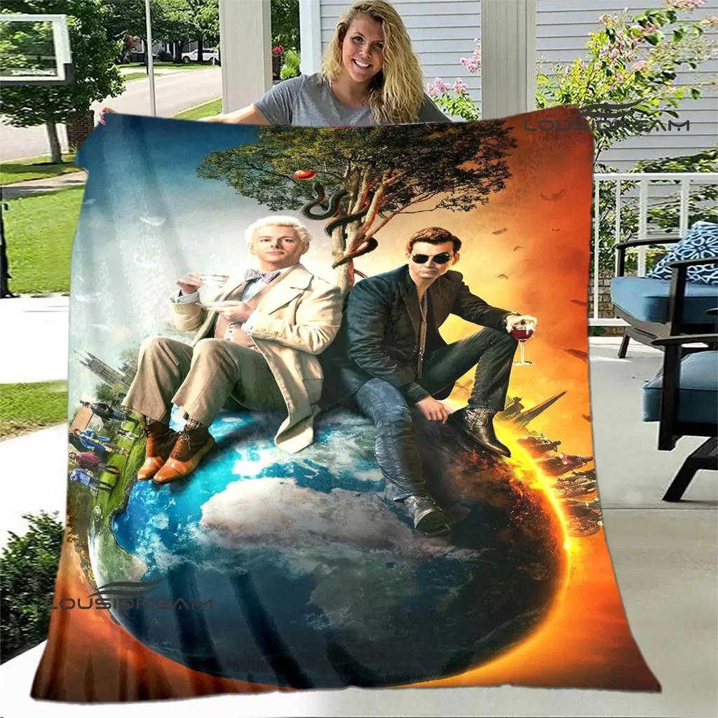 Good Omens Movie Printed Blanket Children Warm Blanket Flannel Soft Comfortable Blanket Home Travel Blanket Birthday Gift