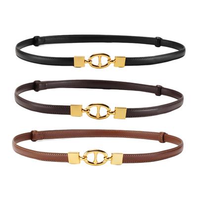 Niche Design Without Punching Genuine Leather Thin Belt for Women's Skirt High-end Decorative Belt Fashionable and Versatile High-end