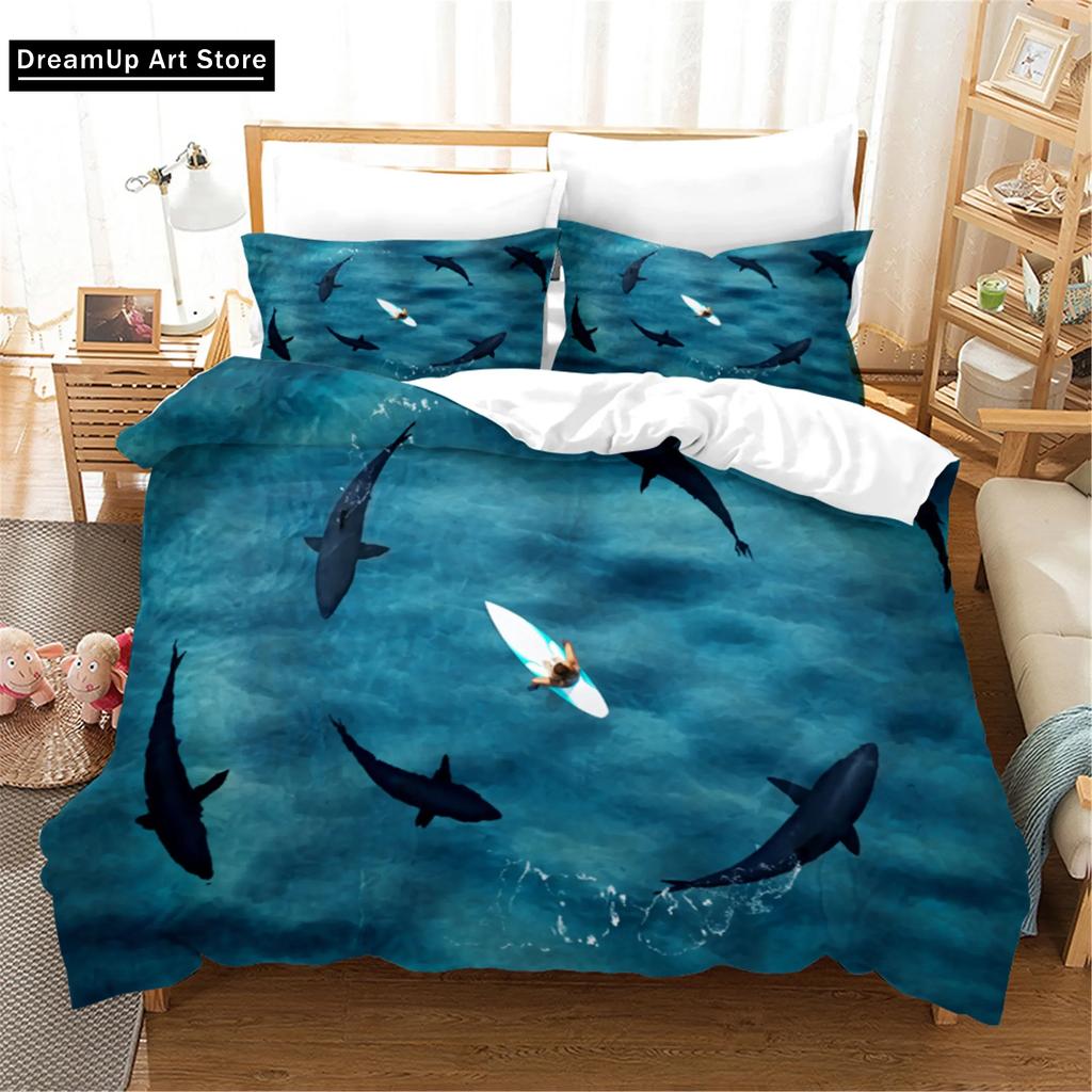3D Blue Ocean Sharks Bedding Set Cute Quilt Cover Bed Cover With Pillowcase Twin Single Queen King Size Boys Adult Home Textile
