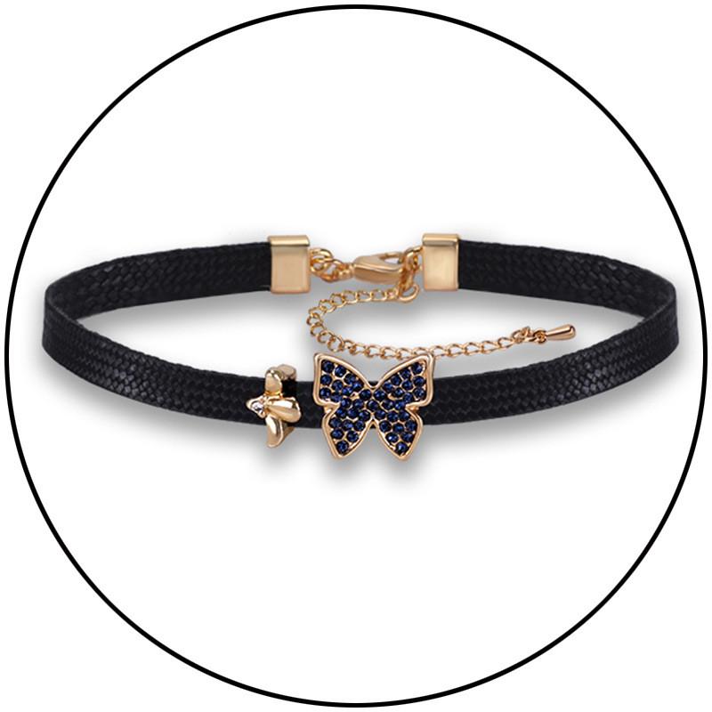 Beautifully Butterfly Designed Choker Necklace For Women In Black With Chain Adjustable