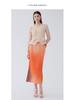 2025 Gradient A-Line Midi Skirt: High-Waisted, Fish Scale Print, Pleated Design