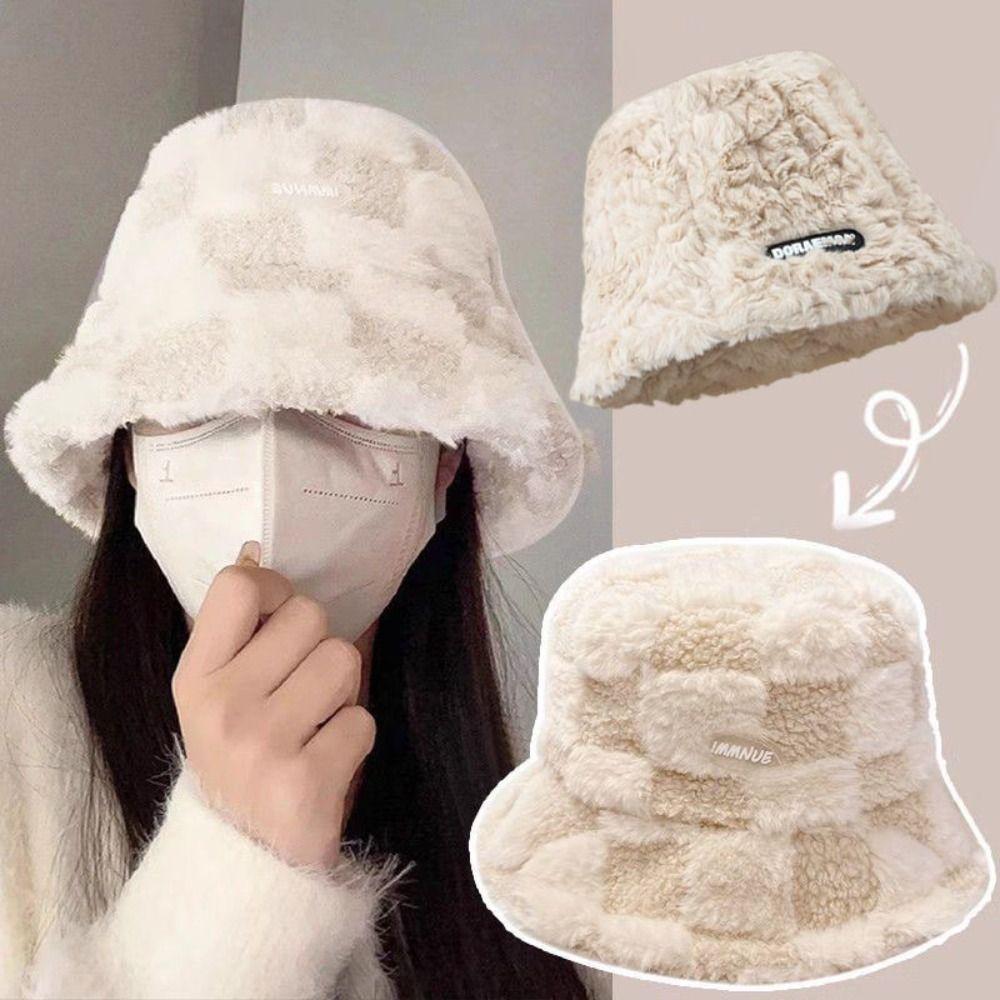 Soft Lamb Winter Bucket Hat Keep Warm Skull Hat Casual Plush Fisherman Hat  Outdoor